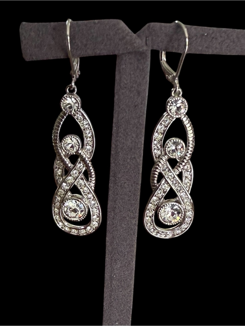 Givenchy Vintage Signed "GG" Silver-Plated Rhinestone Dangle Earrings